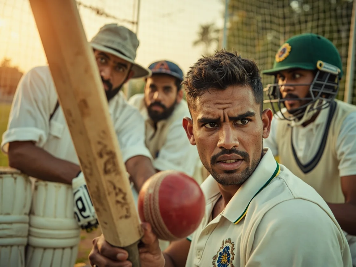 Adult evaluating captaincy options at a desk beside cricket notes.