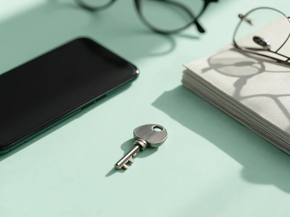 Hardware security key beside a notebook for KYC documentation.