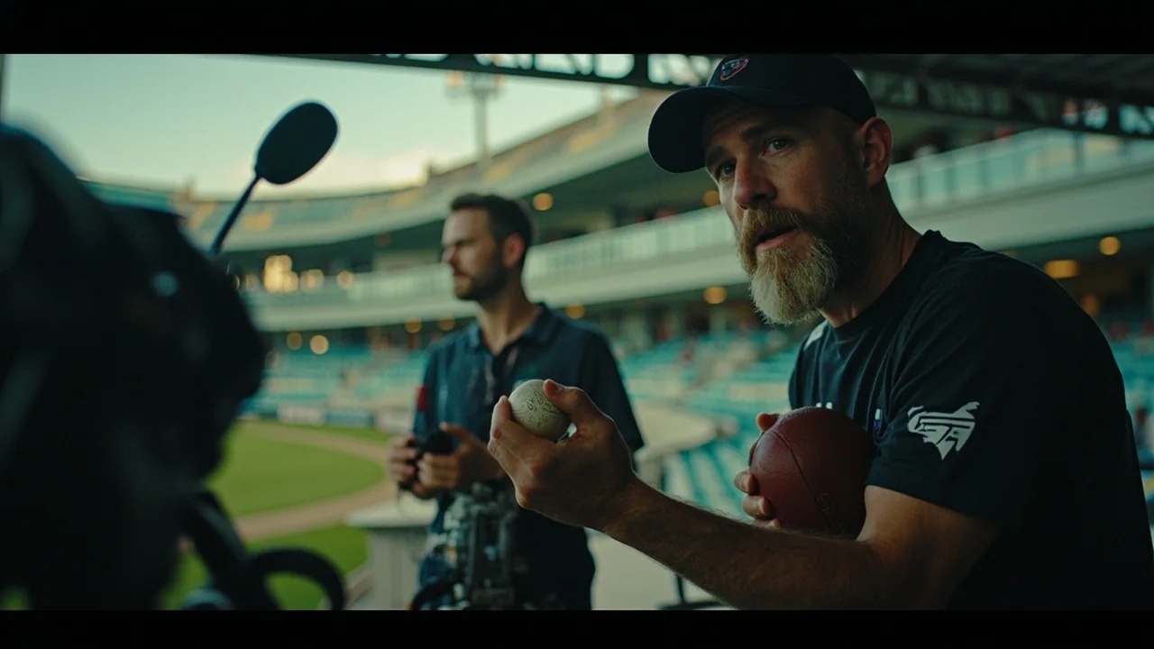 Medium tactical scene showing a bowler in delivery stride with fielders adjusting positions across the ring during a day-night Twenty20 fixture, used as the editorial frame for the recalibration checklist.